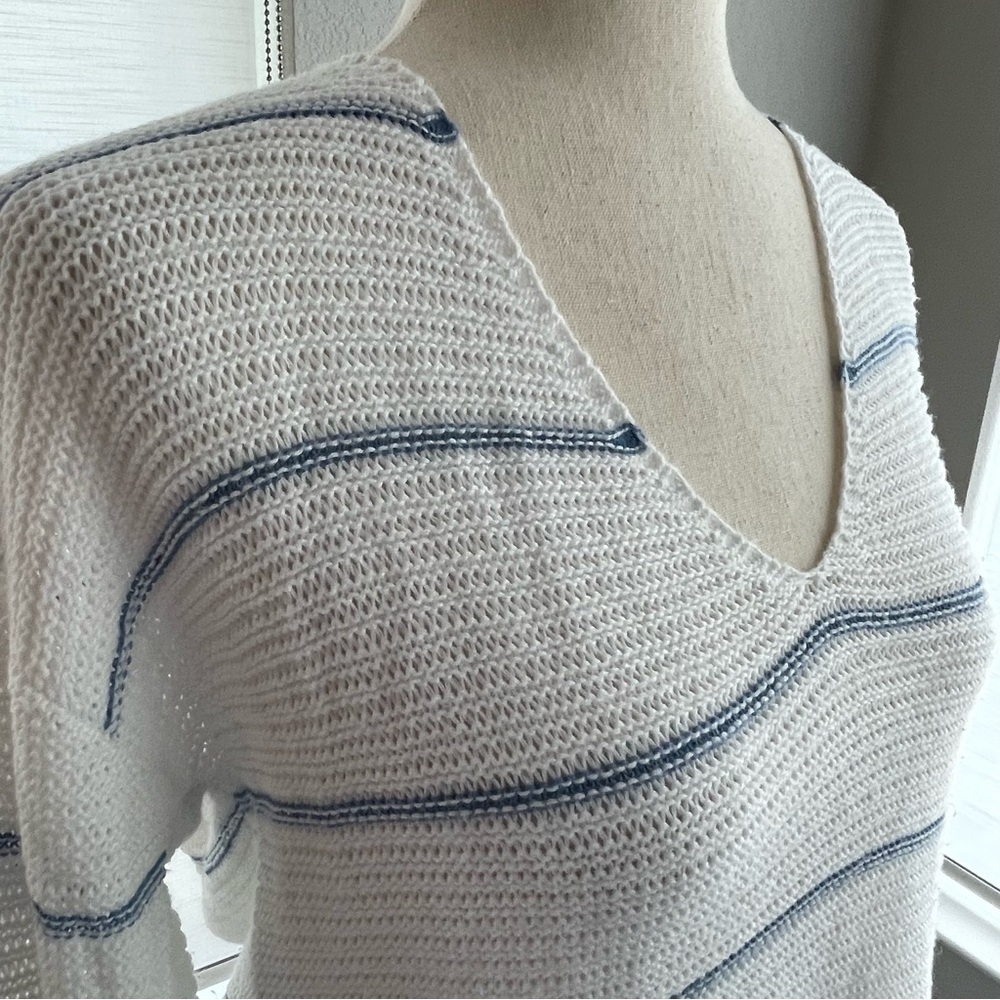 Faherty Knit Sweater Tunic Nautical Beach Striped Size Medium V-neck - Picture 3 of 8